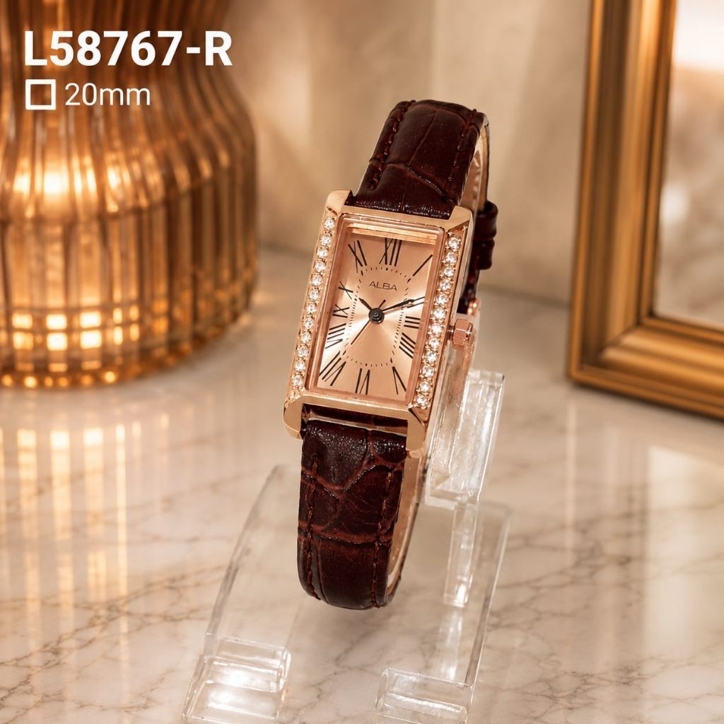 Jam Tangan Wanita Alba Original Tali Kulit Segi kotak Tggl Aktif Water Resistance Tahan air