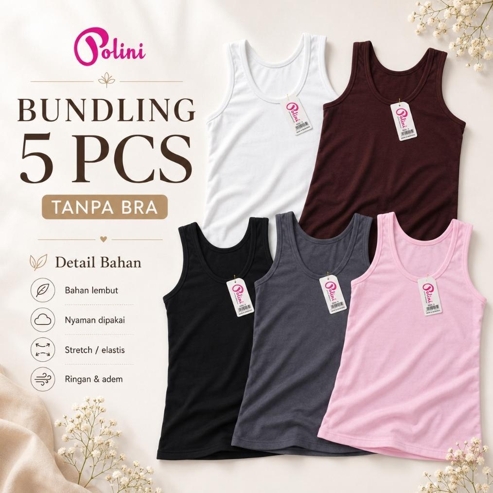 Bundling Polini 5Pcs Tangtop Tali Lebar Bahan Katun Tebal Tangtop Tali Lebar Wanita