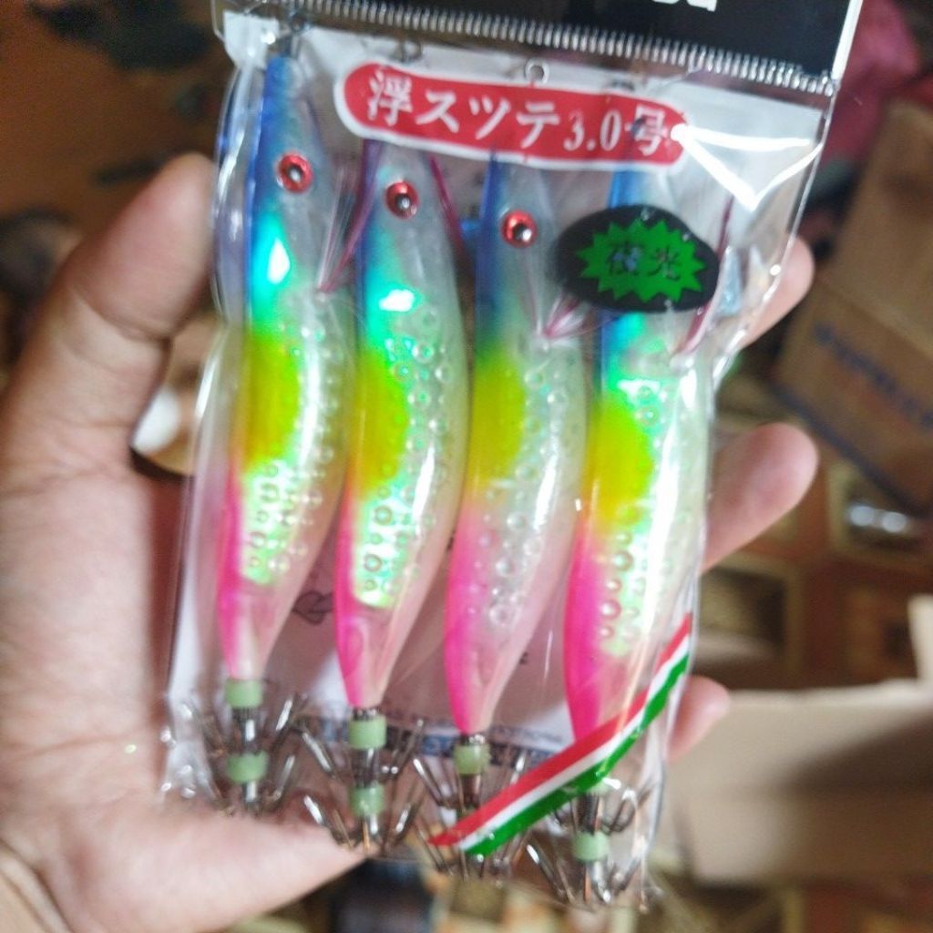pancing cumi - 3,0 udang-udangan seawood tri colours - udang udangan pelangi