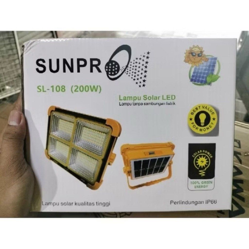 SUNPRO Lampu Sorot Outdoor 200W Emergency Tenaga Matahari SL-108 Solar Panel Portable Indoor Lamp