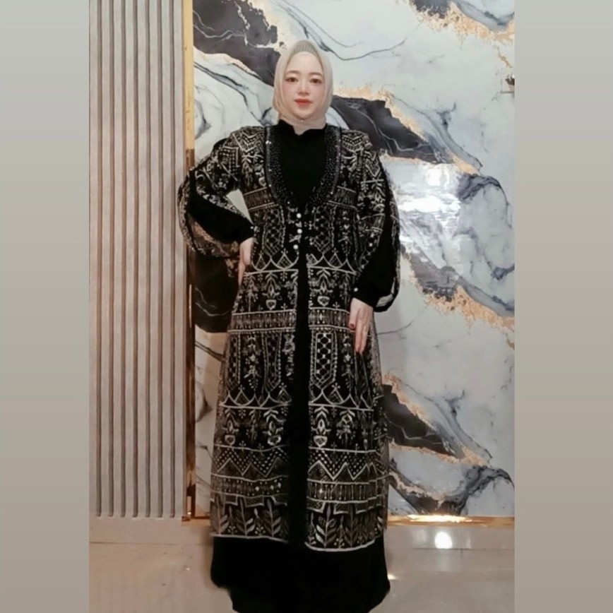 Azz-Gamis Brokat 2in1 Inner dan Outer Ceruty Babydoll Dress Pesta Lebaran Kekinian
