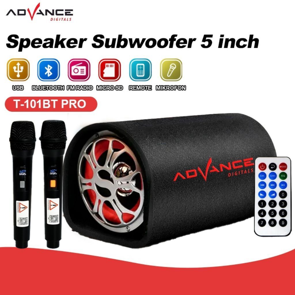 Advance Digitals Speaker Bluetooth Bass T-101BT PRO Speaker Subwoofer Bluetooth Untuk Mobil Sepiker 
