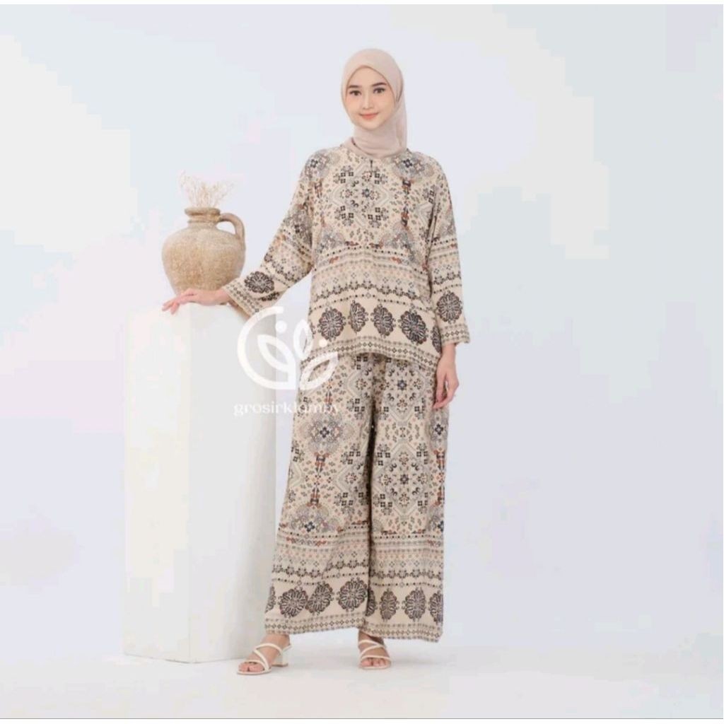 Aisha Nahla Fashion One Set Setelan Celana Rayon Adem Busui Friendly COD