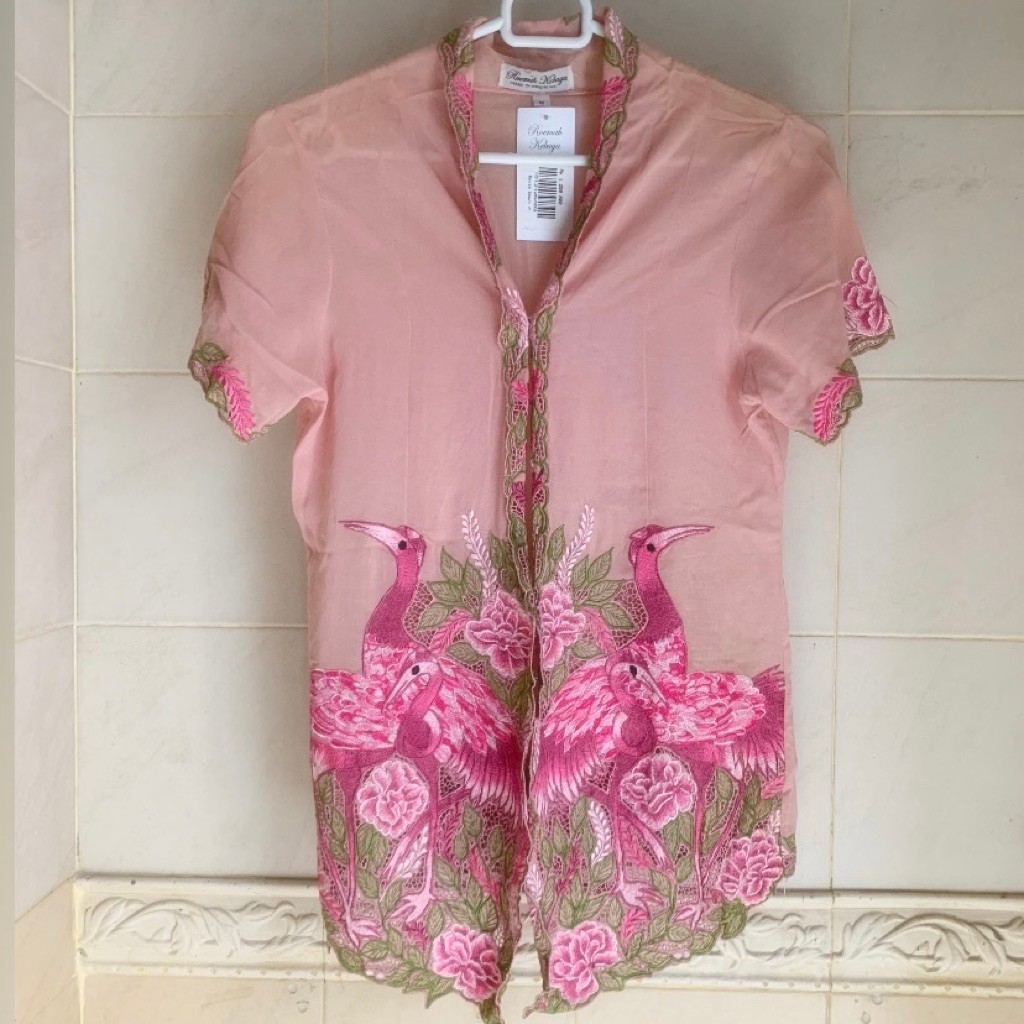 ROEMAH KEBAYA VIELGA WANITA PINK SIZE M MEDIUM | BLUS ENCIM SULAM BORDIR V NECK LENGAN PENDEK | BAJU