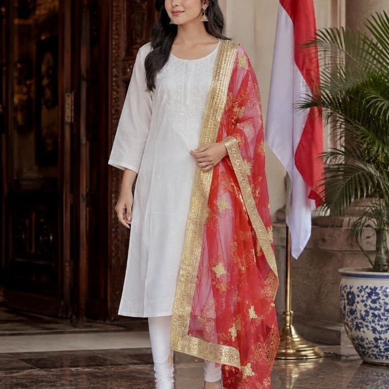 BAJU INDIA SET LENGKAP KURTI KURTA WANITA EDISI KEMERDEKAAN INDONESIA MERAH PUTIH