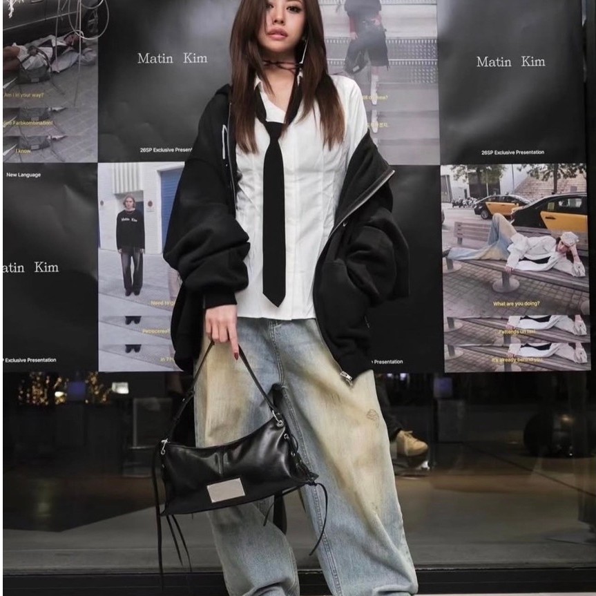 READY TAS MATINKIM MATIN KIM NINGNING SIDE ZIPPER TWO WAY BAG / GLOSSY QUILTING / DENIM SQUARE BAG /