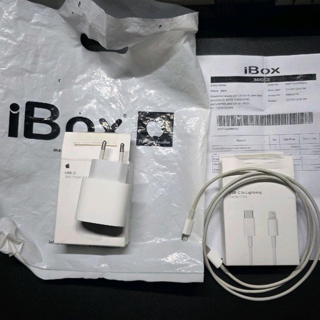 Charger iphone 18w dan kabel cable apple original ibox usb c to lightning