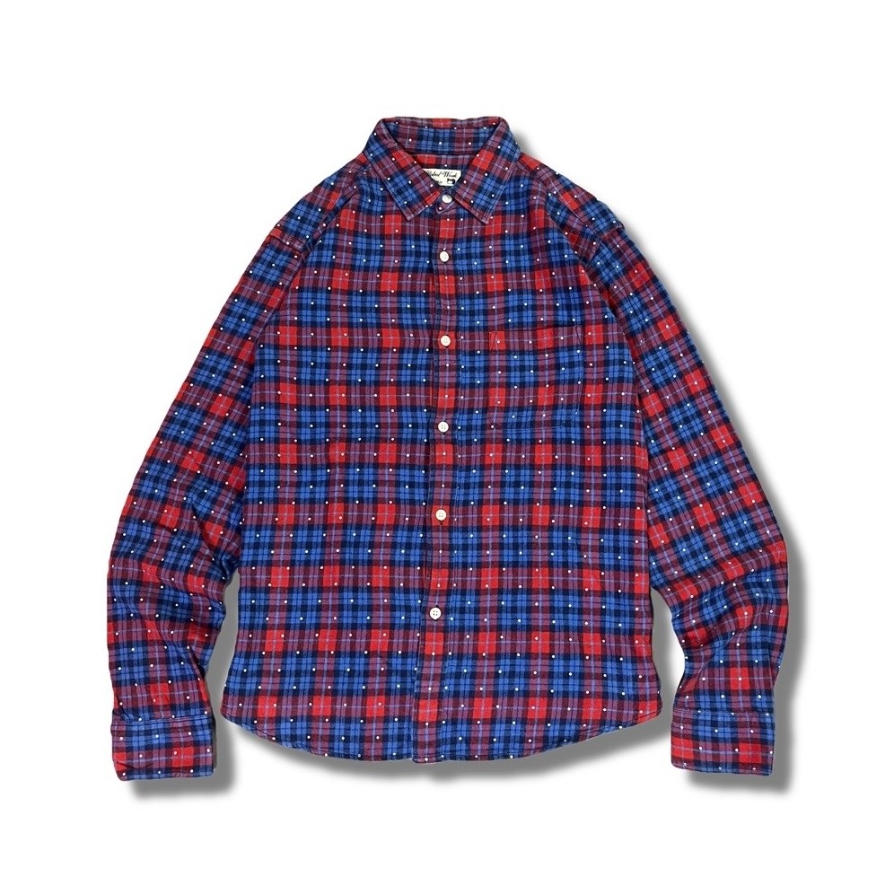 Archive Global Work Plaid Polka Dot Flannel Shirt Red Blue Button Up Japanese Casual | Kemeja Flanne