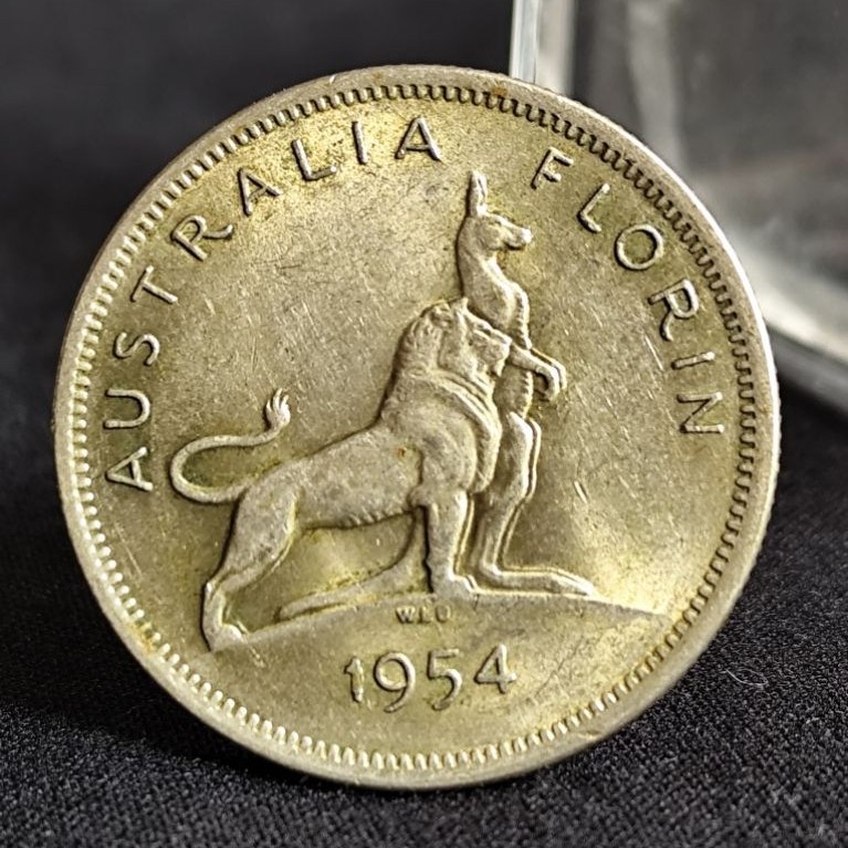 koin perak kuno asli 1 florin elizabeth II 1954