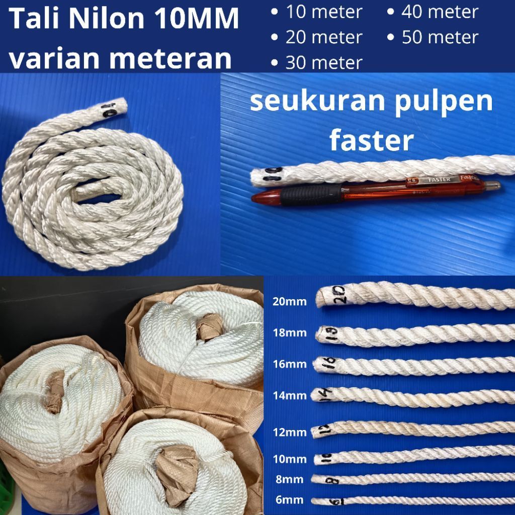 Tali Tambang Nilon 10mm 10 Meter - 50 Meter | Tali Tambang Nilon Kuat