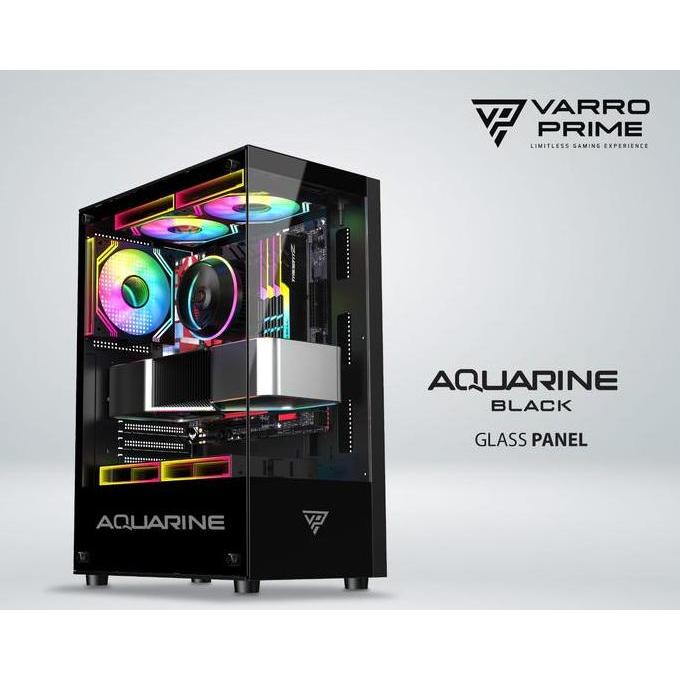 Rexcom- Casing Pc Gaming Aquarine Varro Prime Free 3 Fan Rgb Hitam & Putih