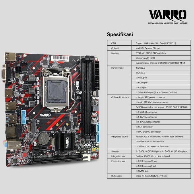 Rexcom- Motherboard Varro H81V-R3 Garansi Resmi