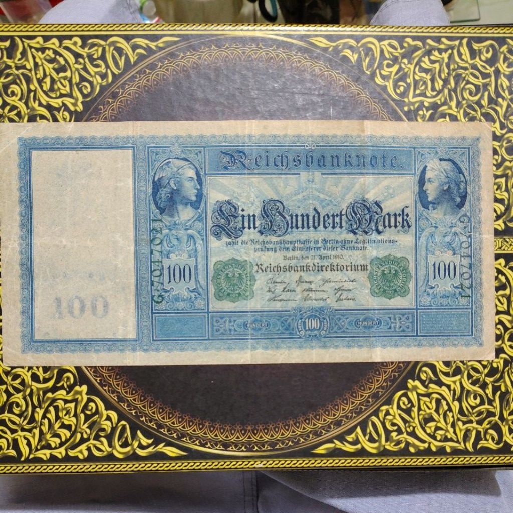 Uang Kekaisaran Jerman 100 mark 1910 vf stempel hijau