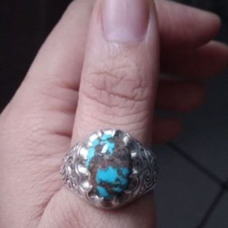 Cincin perak batu pirus bekas jaman dulu