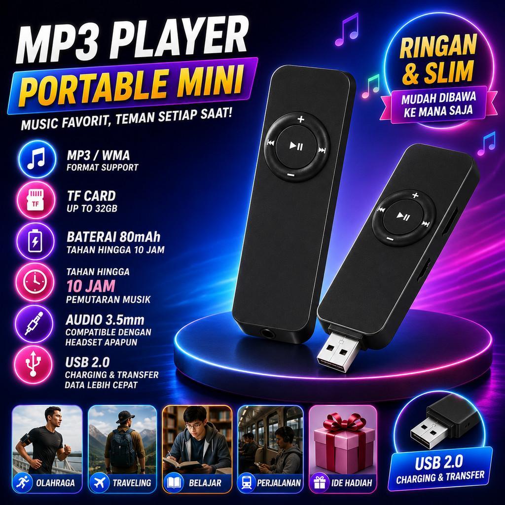 MP3 Player Portable Mini USB 2.0 TF Card Support Up To 32GB  MP3 WMA Baterai 80mAh Tahan 10 Jam Audi