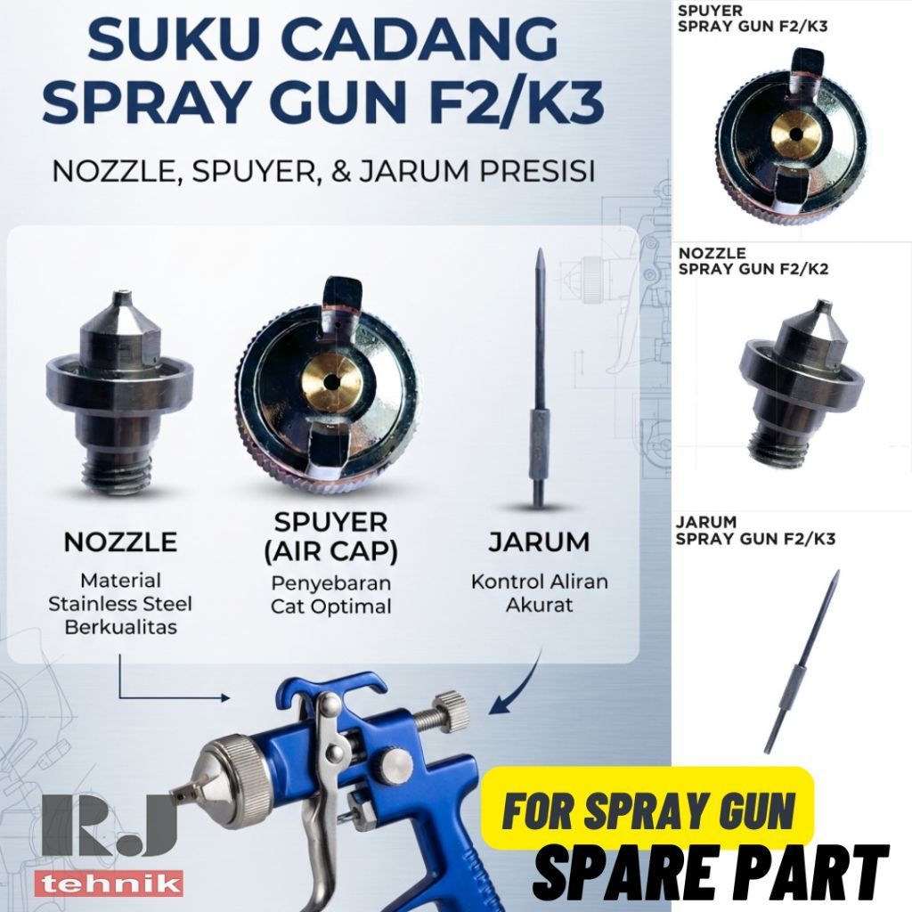 Lazaro Nozzle Spray Gun F2 / K3 Set Spuyer Nozzle Jarum Suku Cadang Spray Gun
