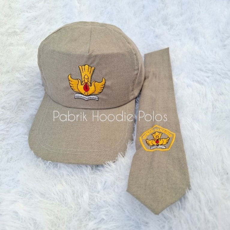 Topi SMA SMK Abu Tetrek Terlaris Grosir Murah Topi SMP/SMA Bordir+Dasi(PAKET HEMAT)Ukuran Besar Topi