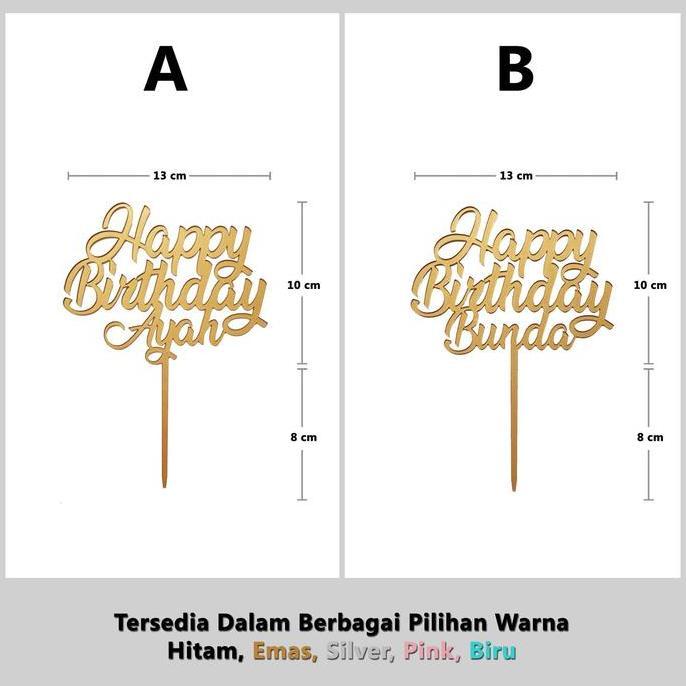 New- Cake Topper / Topper Kue - Happy Birthday Ayah / Bunda