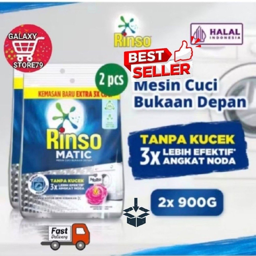 RINSO MATIC BUBUK 1.8 KG  MESIN CUCI BUKA DEPAN (900 GRAM X 2 )