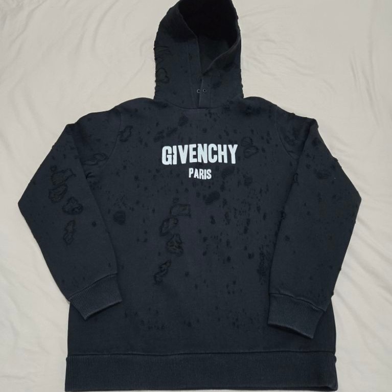 GIVENCHY Logo DESTROYED Black HOODIE Size S