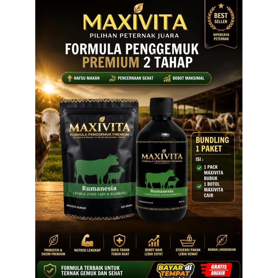 MAXIVITA Rumanesia Bundling Probiotik Cair + Premix Bubuk | Vitamin Penggemuk Sapi & Kambing | Menin