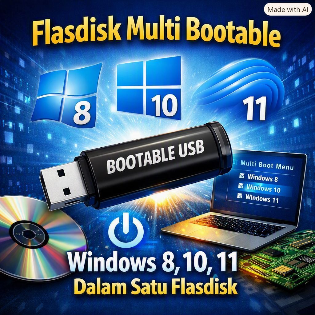 Flasdisk Multi Bootable Windows 11, 10, 8.1 Dalam Satu USB Installer | Siap Install Ulang