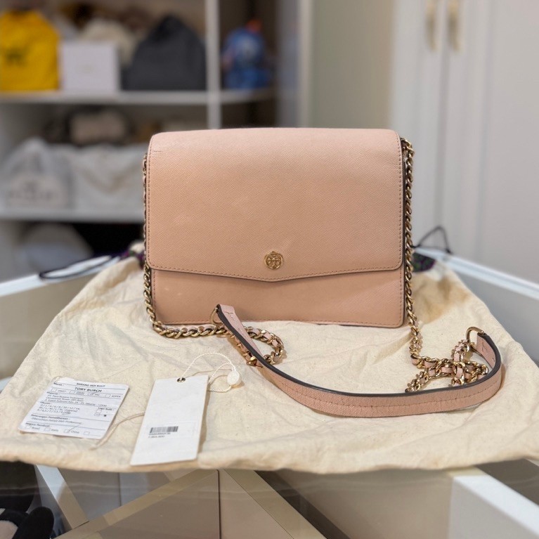 PRELOVED Tory Burch TB Authentic Emerson Flap Adjustable Shoulder Bag Pink Sling Bag Branded