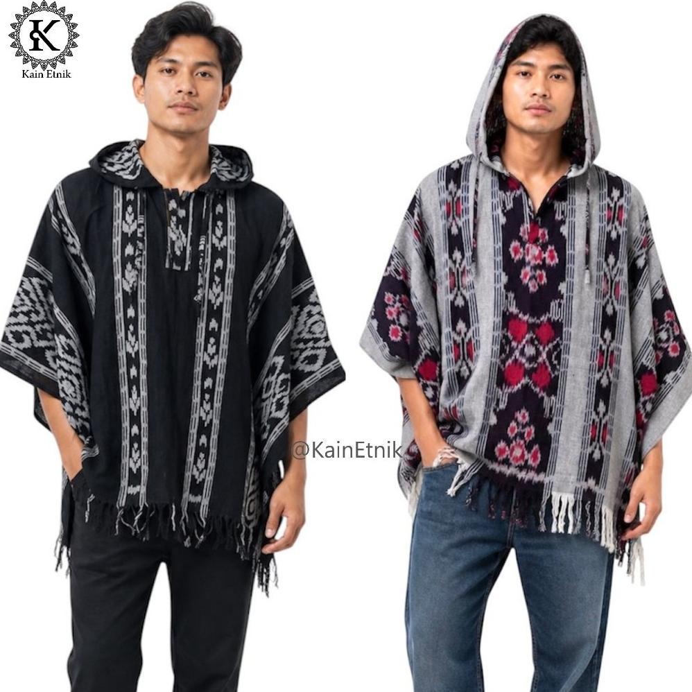 Hoodie Tenun Batwing Oblong / Hoodie Ponco Tenun Etnik Pria Wanita - Kain Etnik