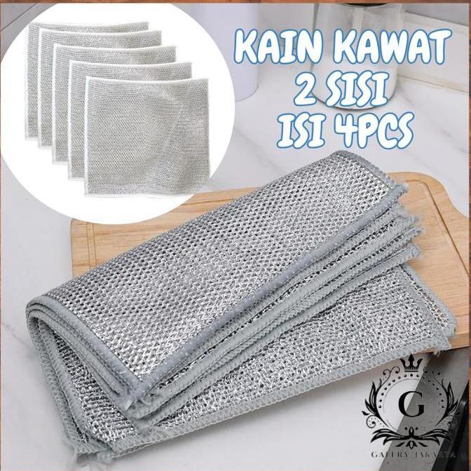 Promo GaleryJak PREMIUM 4 PCS Kain Lap Dapur Kawat Bentuk Petak Halus Untuk Membersihkan Panci Dan P