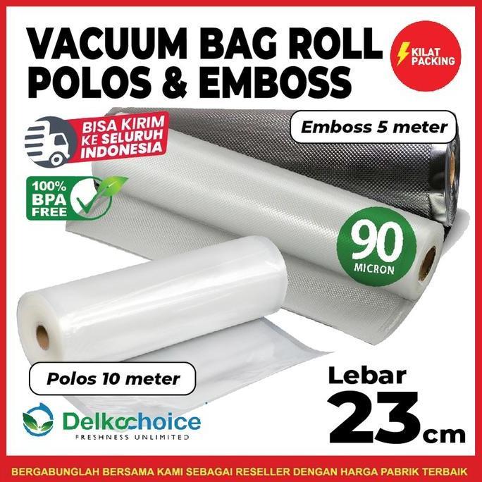 (Good) Vacuum Bag Makanan 23cm Polos Emboss Roll Plastik Vakum Roll Bintik Smooth Delkochoice