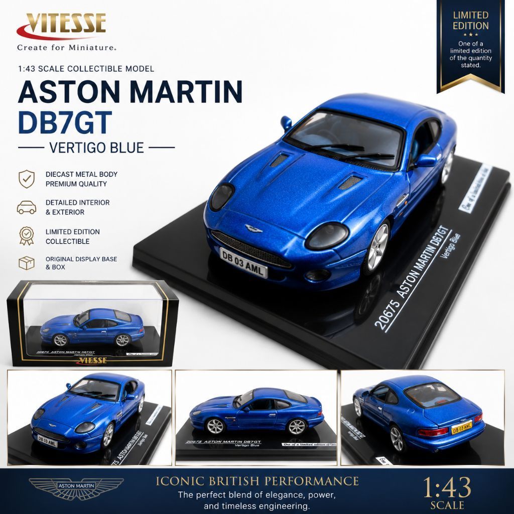 VITESSE 20675 1:43 Aston Martin DB7 GT Vertigo Blue Diecast Collector