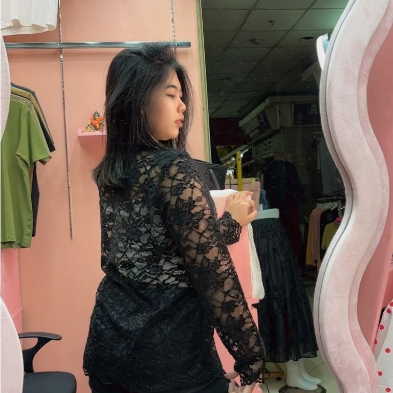 Atasan Blouse wanita/ Rajut Bunga Wanita brokat|| fashion brokat hitam wanita