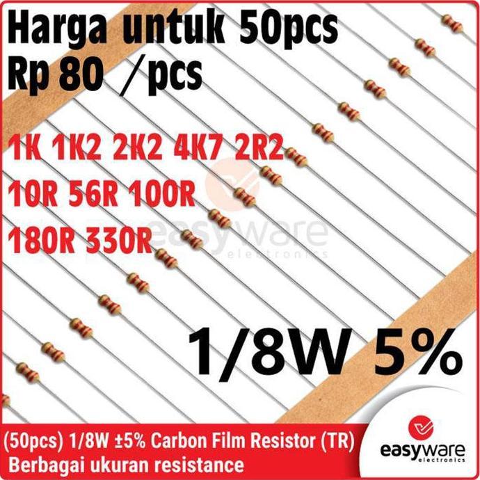 [50 PCS] CARBON FILM RESISTOR 1/8W 5% 2R2 10R 56R 100R 180R 330R 1K 1K2 2K2 4K7 EWE79
