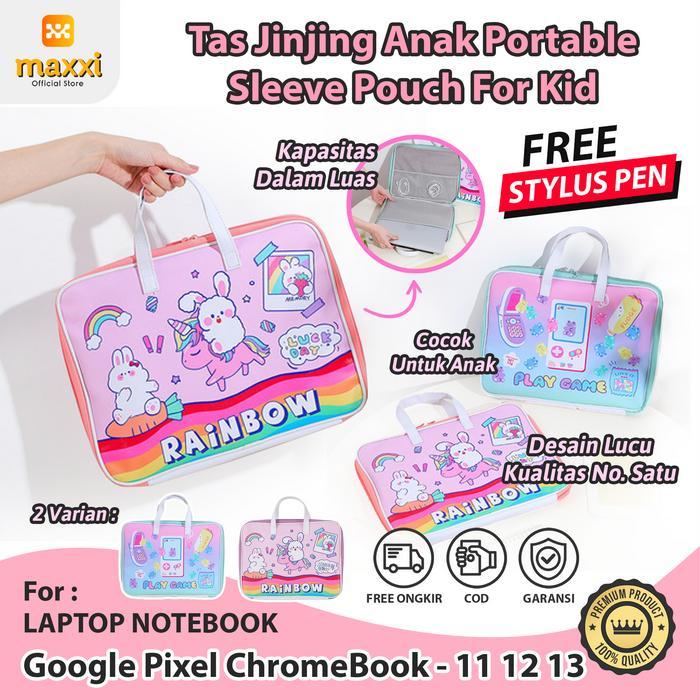 Google Pixel ChromeBook 11 12 Tas Jinjing Laptop Anak Cartoon Kid Bag - Rainbow