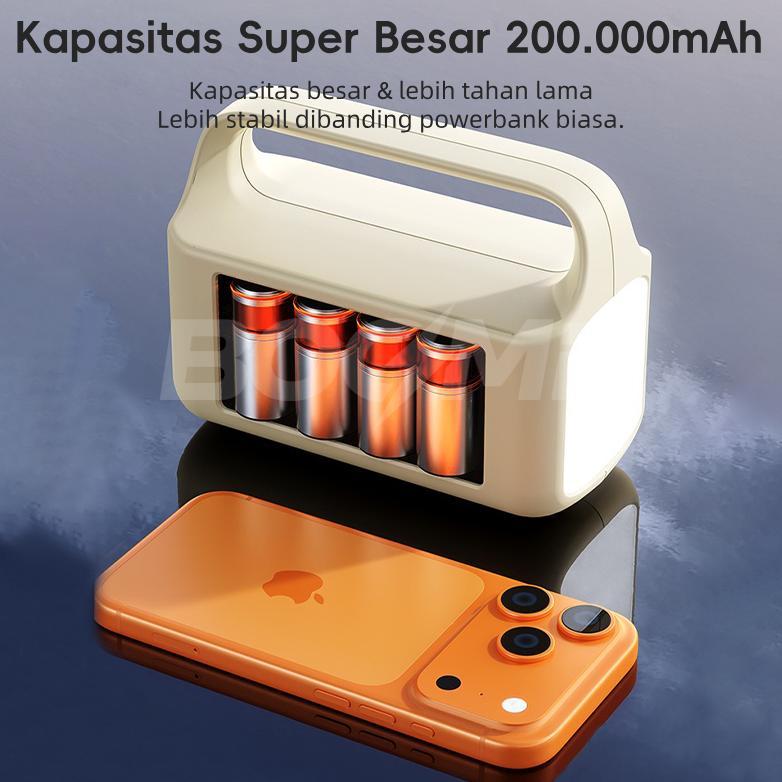 Hot Product Boomii Powerbank Solar 200000Mah Kabel Bawaan Led Darurat Portable Power Bank