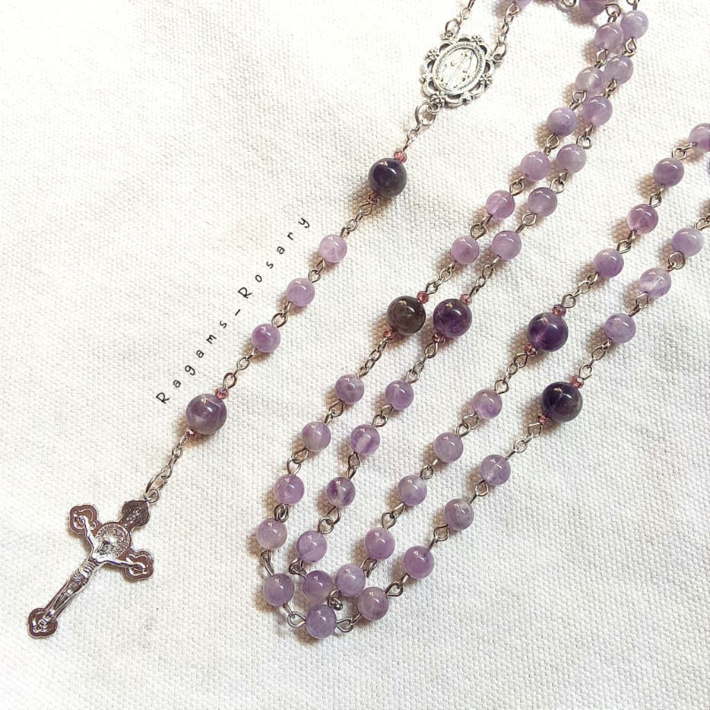 Rosario Salam Maria butir batu amethyst / Kecubung