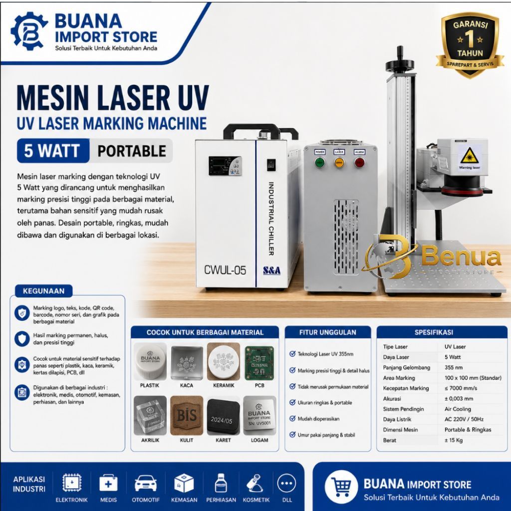 Mesin Laser UV/UV Laser Marking Machine 5 Watt Portable