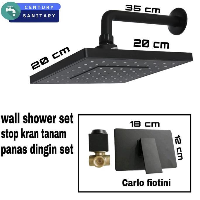 WALL SHOWER TANAM SET STOP KRAN TANAM PANAS DINGIN HITAM