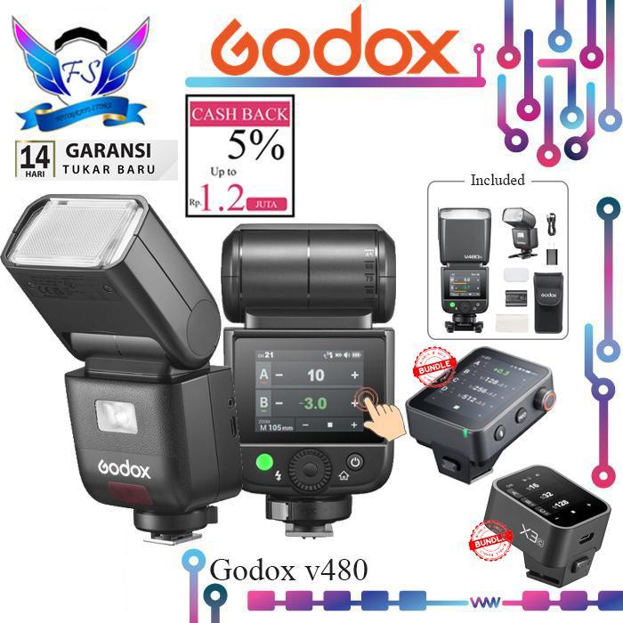 Paket Flash Godox V480 + Trigger X3 X3Pro X3 Pro V480 V 480 Canon Fujifilm Nikon Olympys Sony ORIGIN