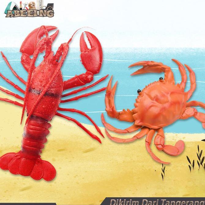 Mainan Kepiting Lobster Karet Miniatur Animal Figure Bersuara