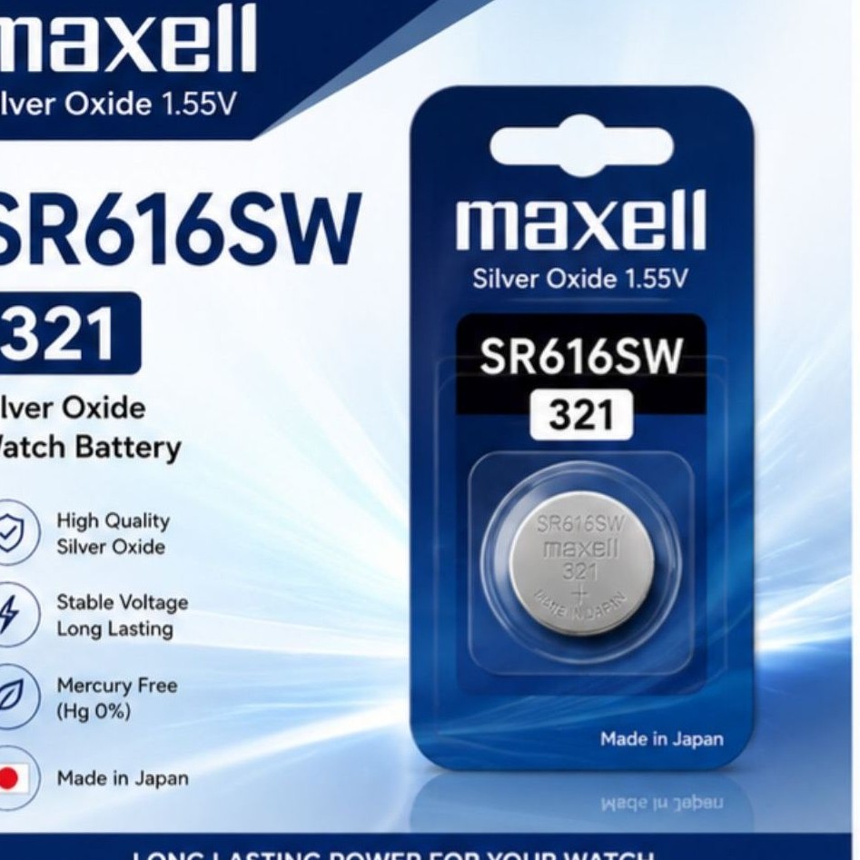 Baterai Jam Maxell SR616SW 321 @5pcs , Silver Oxide 1.55V Mercury Free Made in Japan