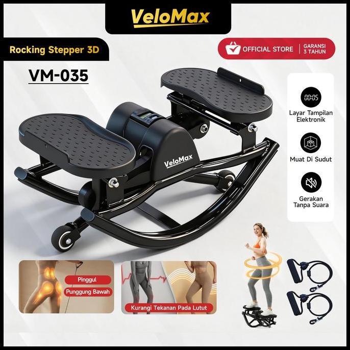 VeloMax Rocking Stepper Gerakan 3D Multifungsi Alat Olahraga Rumah Tali Resistance Hitam