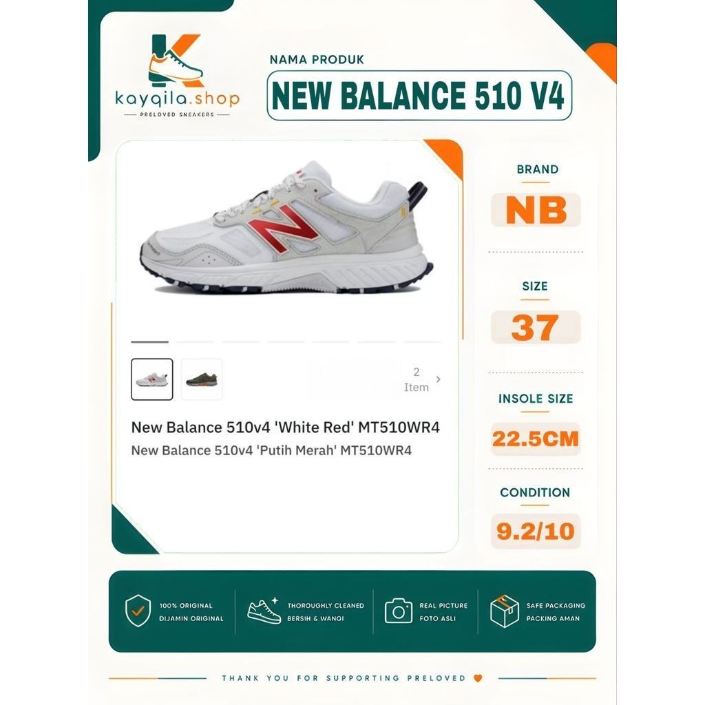 Sepatu New Balance NB 510 V4 Size 37 Preloved Second Original