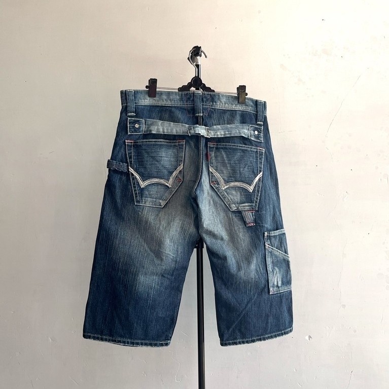 Edwin 503 Blue Trip Buckle Back Short Carpenter — Fade Blue Denim