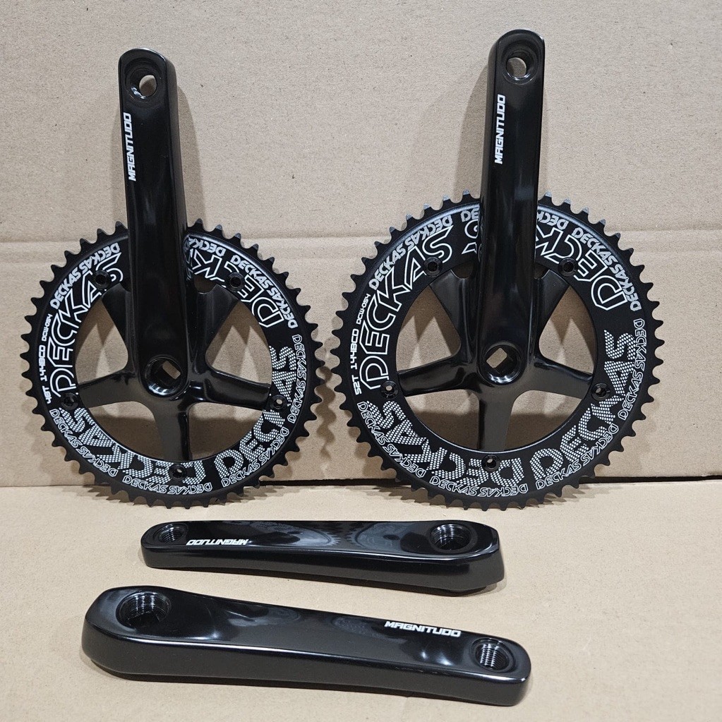 Crank Arm MAGNITUDO Hitam Glossy Chainring DECKAS 48T dan 52T BCD144 Panjang 170mm