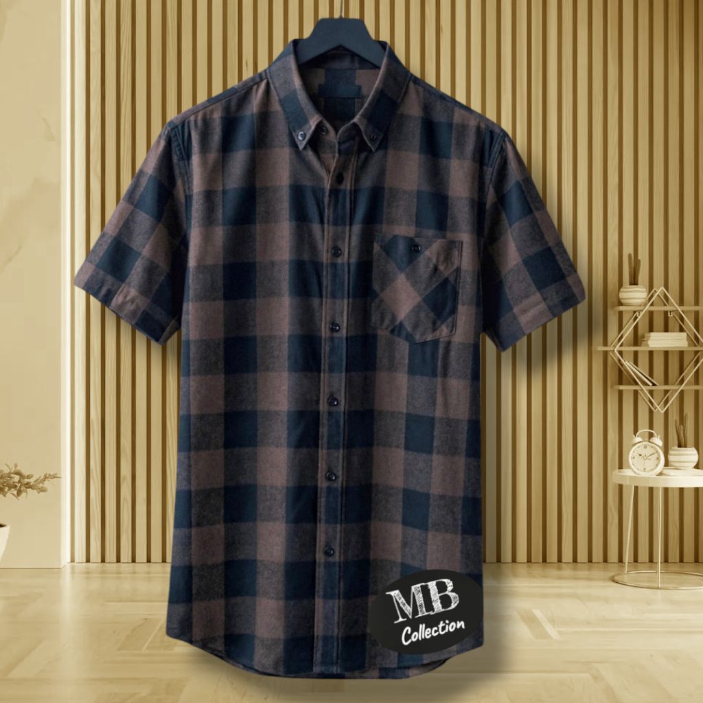Kemeja Flanel Pria Dewasa Lengan Pendek Tebal M-XXXL