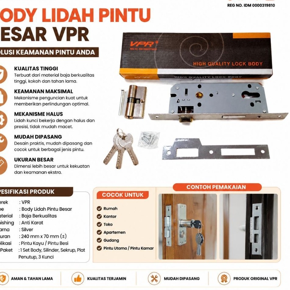 Body Lidah Pintu besar / Body Kunci Pintu besar VPR / Lock body VPR
