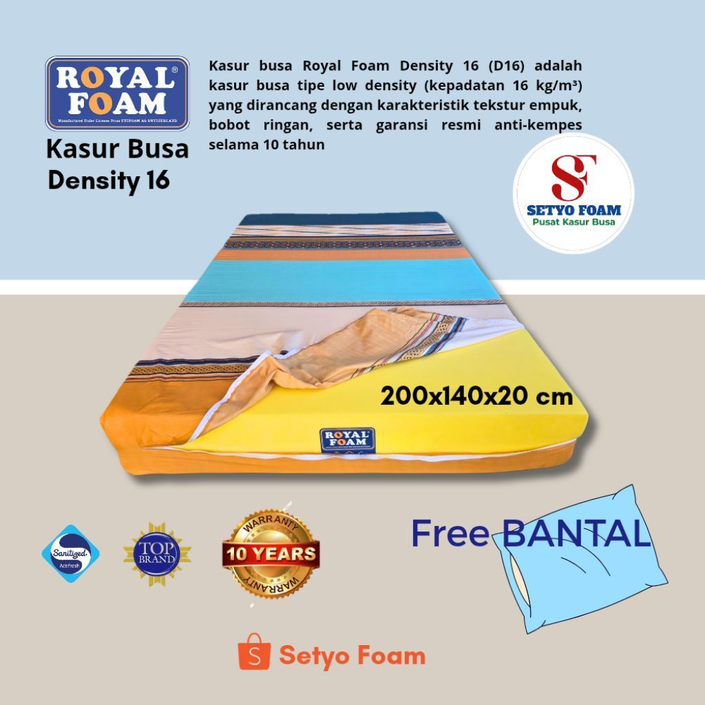 ROYAL FOAM Kasur Busa Ukuran 200x140x20 cm Anti Kempes Garansi Busa 10 Tahun Original