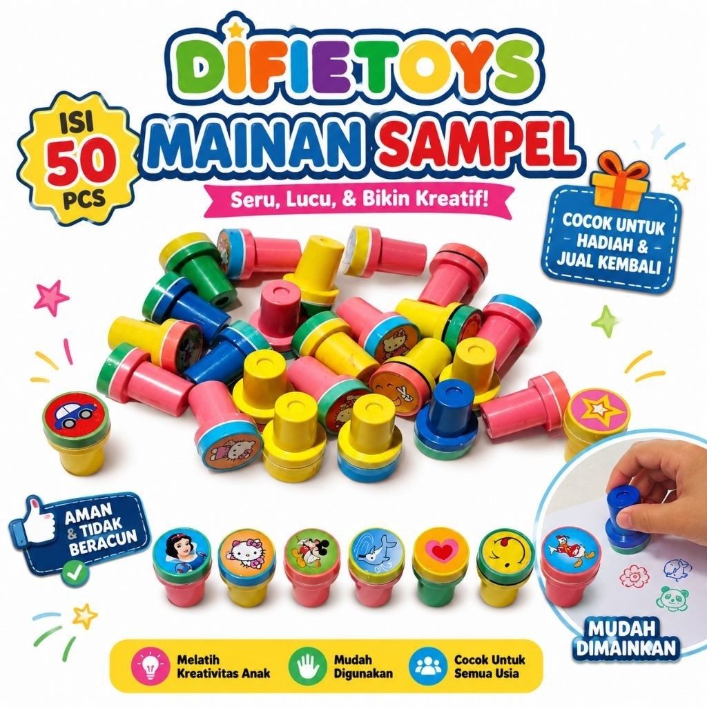 50 pcs Stampel bulat dan stampel bintang cap mainan grosir