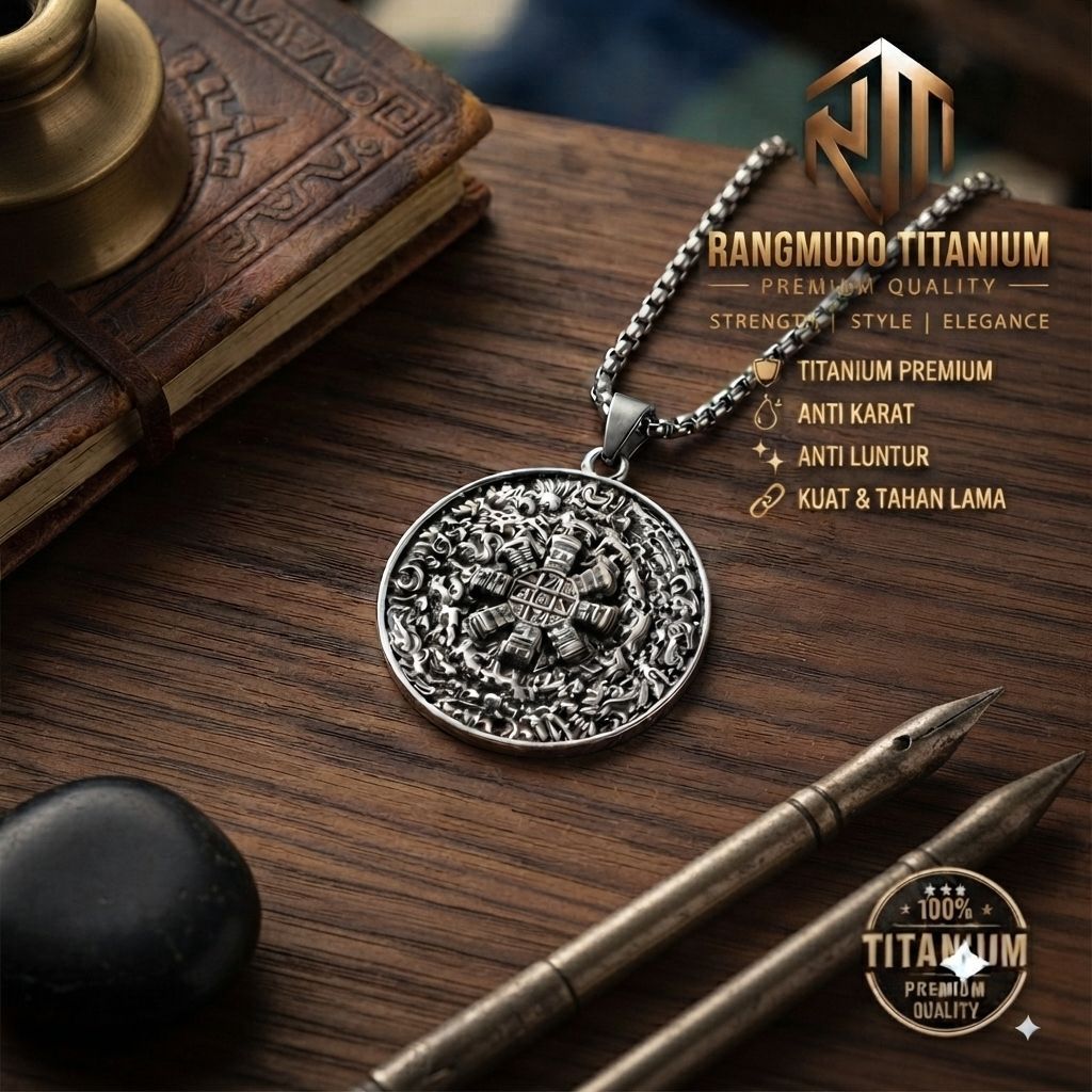 Kalung Pria Liontin Koin Vintage Silver - Aksesoris Pria Kalung Rantai Titanium Anti Karat​